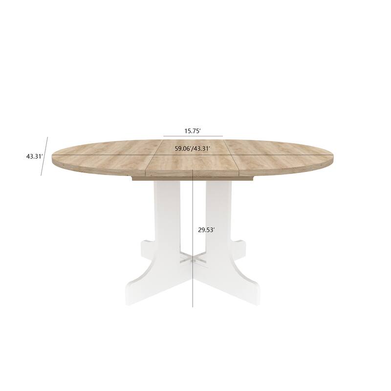 Dining Table For Farmhouse Kitchen Expandable Oval Table Top With Removable Leaf Trestle X Shaped Base