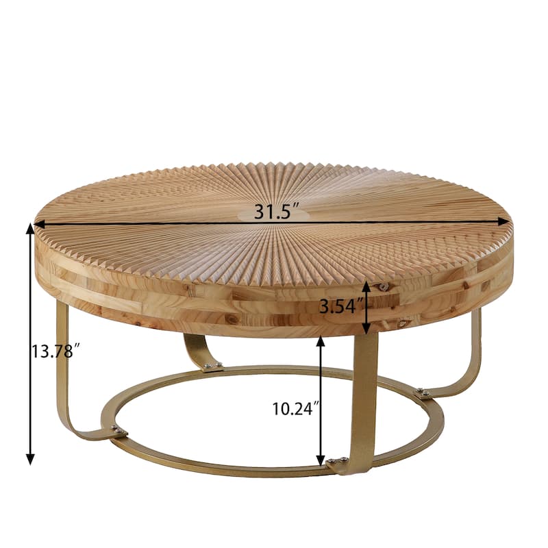 Modern Round Coffee Table Multifunctional Minimalist Coffee Table with Natural Pine Finish and Curved Frame, for Living Room‌