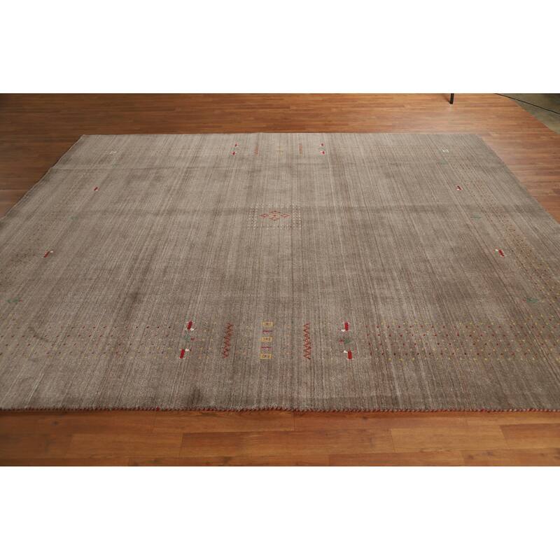Hand Knotted Oriental 100% Wool Carpet Tribal Tribal Brown Gabbeh Area Rug - 9' 9'' X 7' 11''