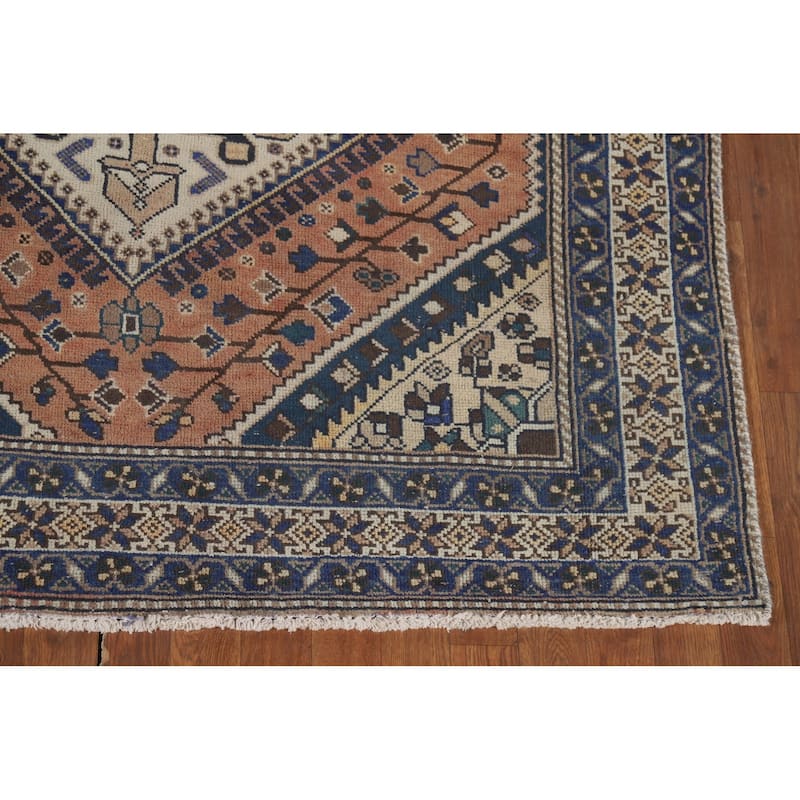 Geometric Bakhtiari Vintage Persian Area Rug Hand-Knotted Wool Carpet - 5'0" x 10'0"
