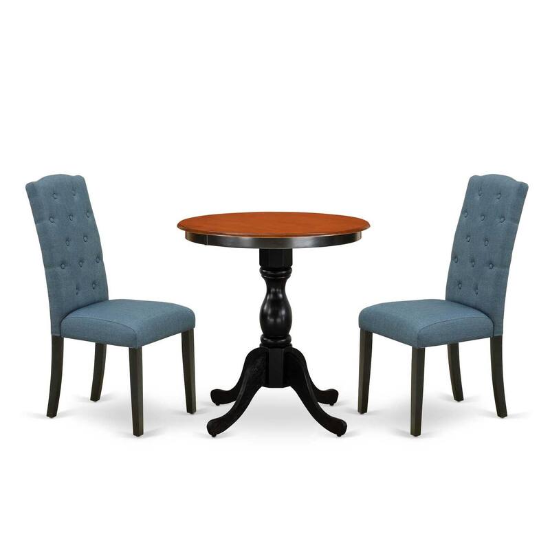 3-Piece Black and Cherry Finish Solid Wood Top - Button Tufted Upholstered Dining Room Set - Seats 4