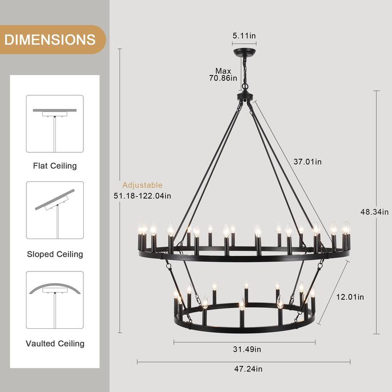 Rustic Wagon Wheel Chandelier 2 Tier 36-Light Extra Large Farmhouse Light Fixture