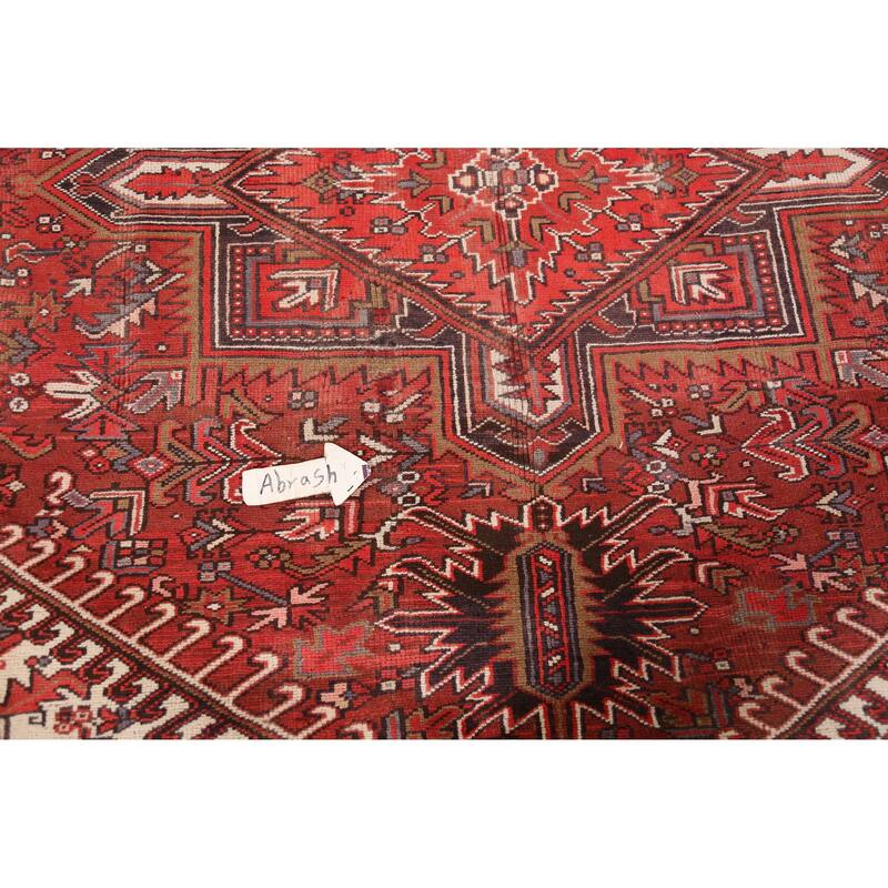 Hand Knotted Oriental 100% Wool Carpet Traditional Medallion Red Heriz Area Rug - 11' 0'' X 7' 9''