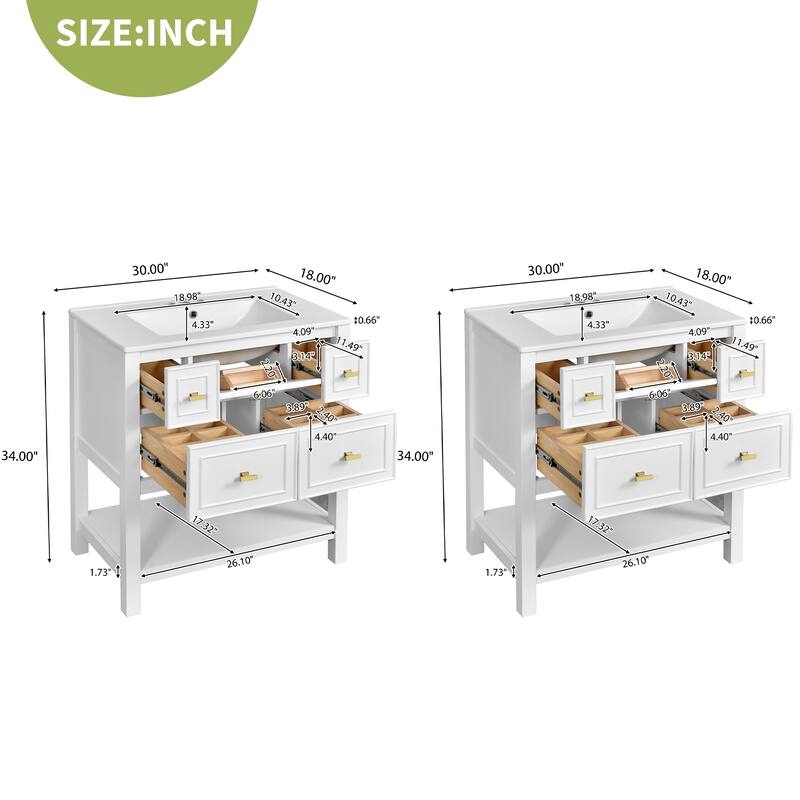 60'' Freestanding Bathroom Vanity Set with White Integrated Ceramic Sink - 60'' x 18'' x 34''