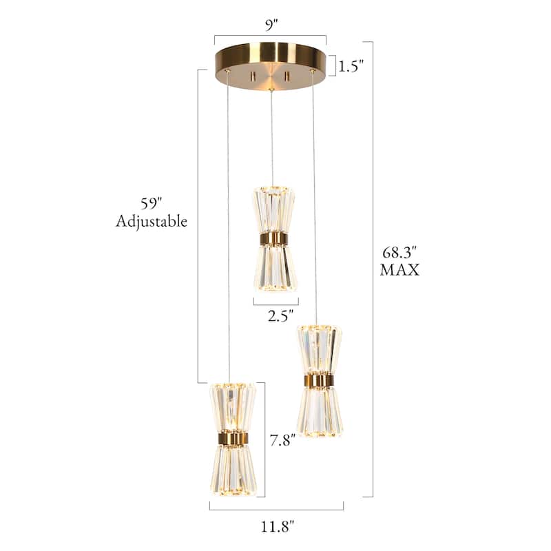 Modern 3-Light LED Cluster Chandelier Island Pendent Lights for Kitchen Island - Dia. 11.8" x H 7.8"
