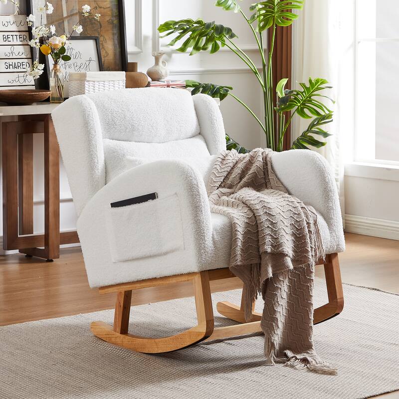20" Seat Wide Fabric Rocking Chair with High Backrest and Two Side Pockets