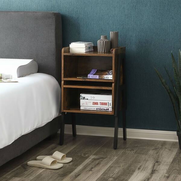 Shop Modern Stacking Open Shelf Nightstand End Table In Medium Brown Wood Finish Overstock 30708477