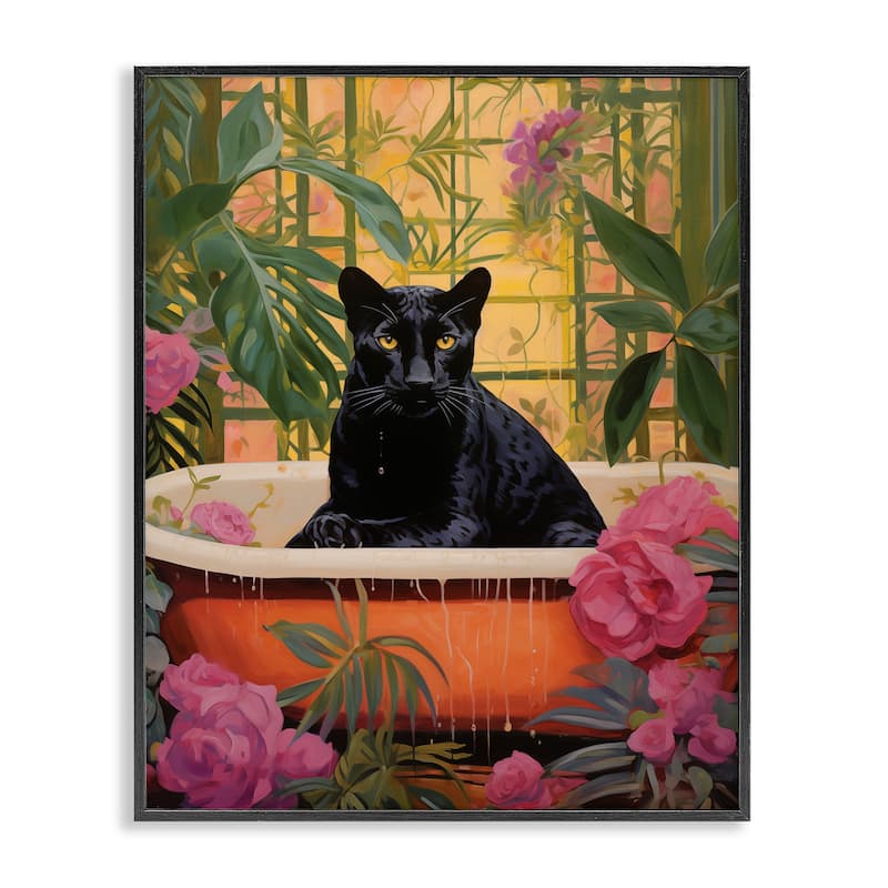 Stupell Lush Tropics Panther Bath Framed Giclee Art Design By Heidi Kuntz - 11 x 14 - Black