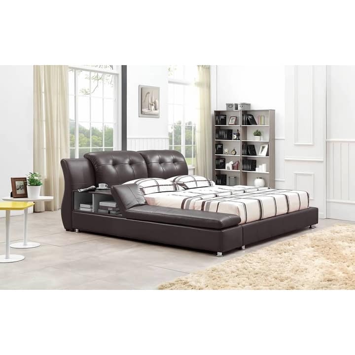 Greatime Modern Faux Leather Upholstered Storage Platform Bed - Brown - Queen