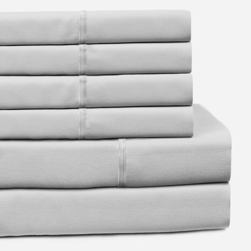400 Thead Count Pleated Cotton Sheet Set Extra Pillowcases - 6 PIECES QUEEN SHEET SET - LIGHT GREY