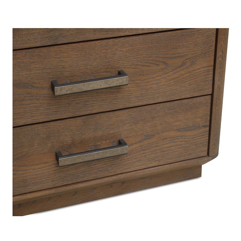 NADAAL STUDIOS Rosara Brown Solid Oak and Veneer 3-Drawer Nightstand with Iron Handle