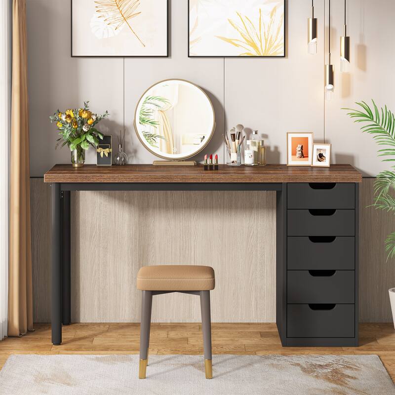 Modern Vanity Desk with 5 Reversible Drawers, Multiple Storage Makeup Desk, Christmas Gift for Home Use