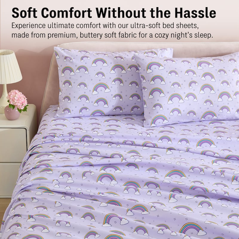 HLC.ME Printed Kids Bed Sheets - Patterned Bed Sheet Set - Wrinkle Resistant & Ultra Soft - For Mattresses up to 15 Inches Deep