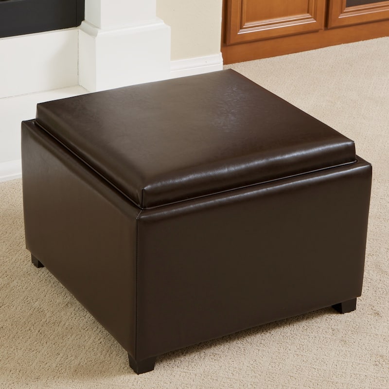 Wellington Bonded Leather Tray Top Ottoman by Christopher Knight Home - Brown - Medium