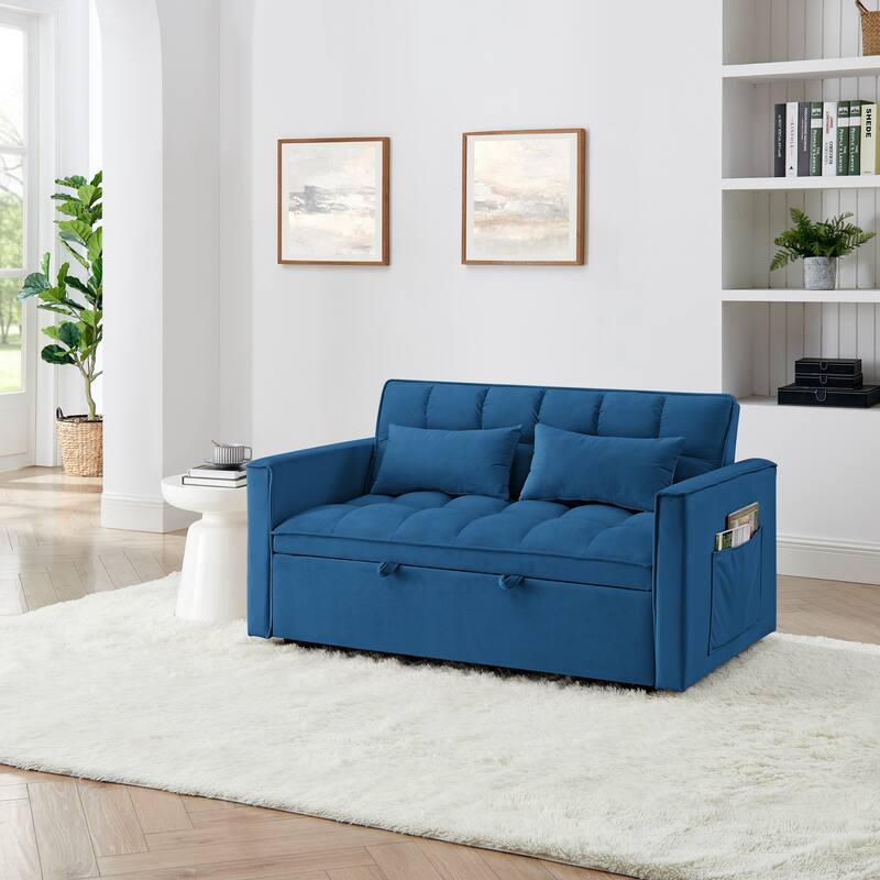 Anmytek 54.33 Inch Space-Saving Velvet Sofa Bed - 3 Lengths Foldable Pull-Out Adjustable Back