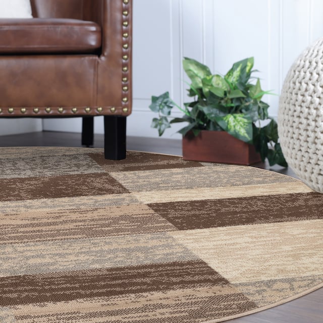 Miranda Haus Geometric Modern Patchwork Polypropylene Indoor Area Rug