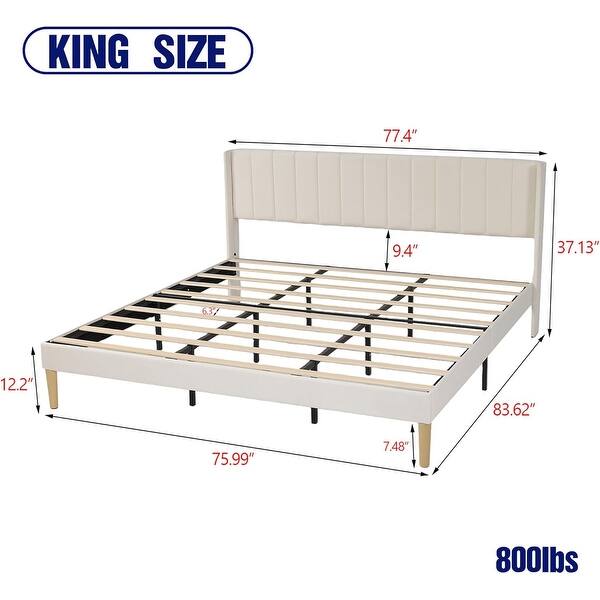 dimension image slide 24 of 25, AUFANK Upholstered Platform Bed Frame with Headboard Wooden Slats Support