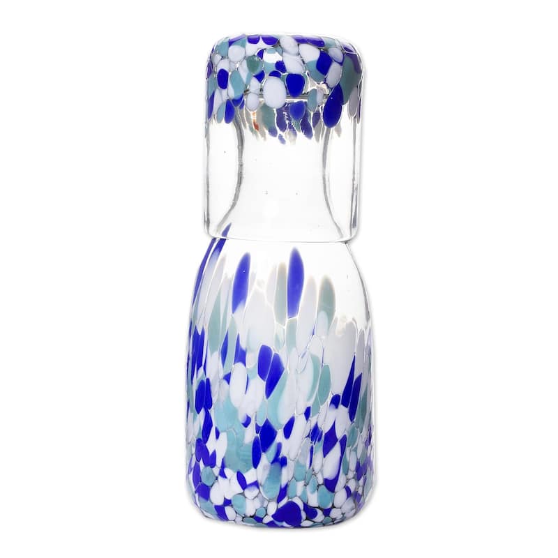 Novica Handmade Cool Water Handblown Recycled Carafe And Glass Set (Pair)