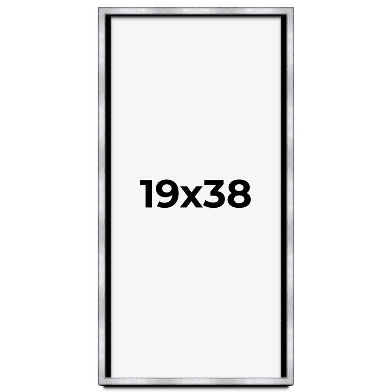 19x38 Shadow Box Frame Silver | 1.375 Inches Deep Real Wood