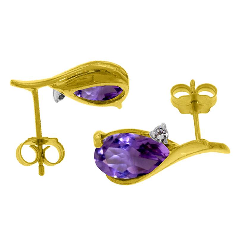 3.16 Carat 14K Solid Gold Stud Earrings Diamond Amethyst Certified