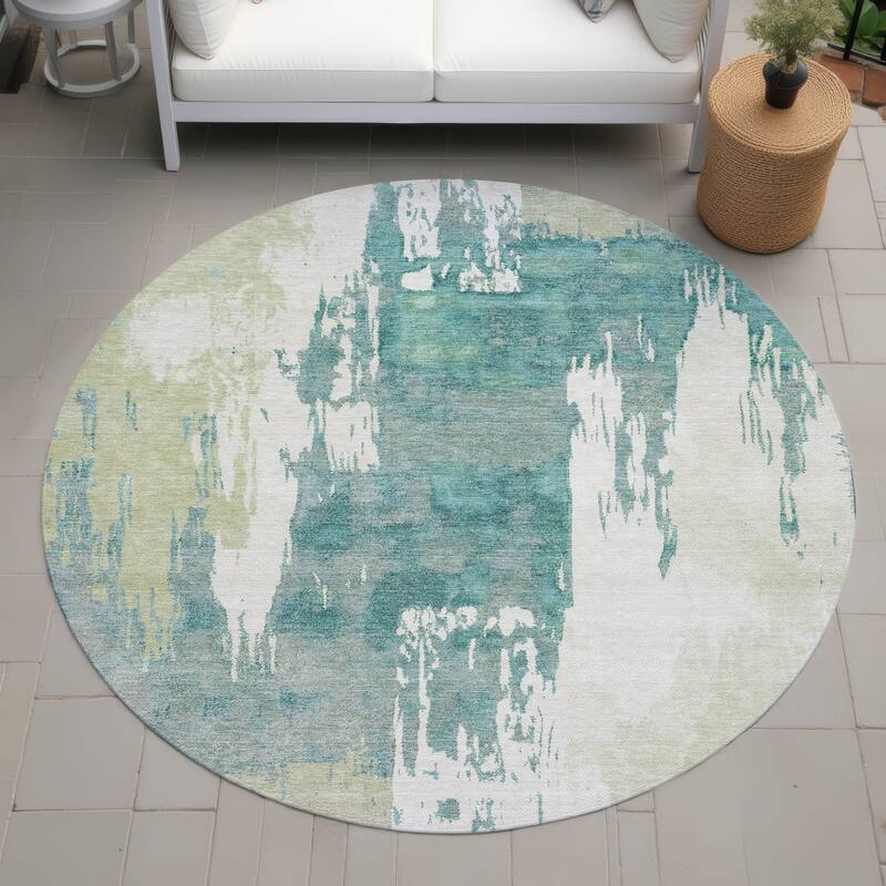 Machine Washable Indoor/ Outdoor Contemporary Fusion Chantille Rug - Aloe - 8' x 8'