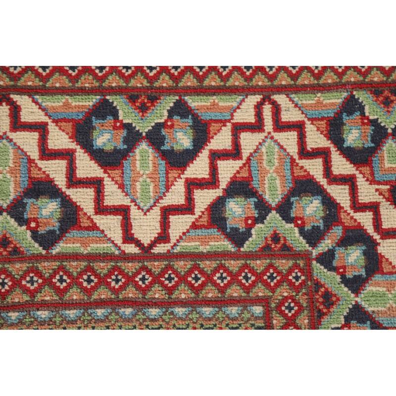 Hand Knotted Oriental 100% Wool Carpet Traditional Geometric Red Kazak Area Rug - 9' 10'' X 6' 5''