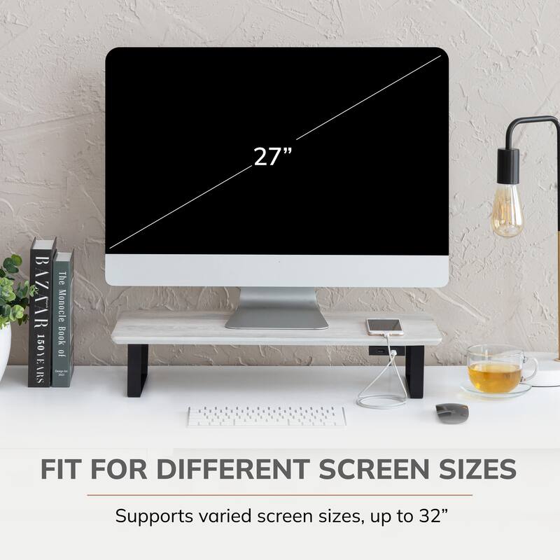 Jani Wood Monitor Stand Riser Desk - Ergonomic Design Stand, Desktop Organizer Table for Home, Office Workspace, Gaming Desk