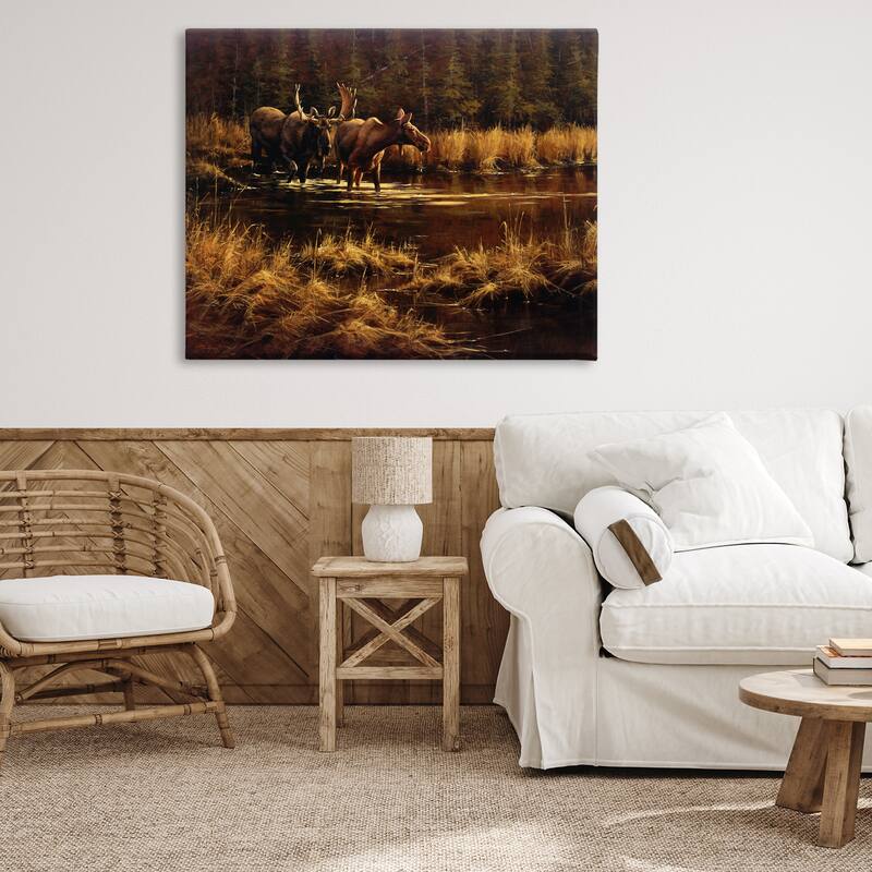 Stupell Moose Pair at Stream Canvas Wall Art Design By Paco Young