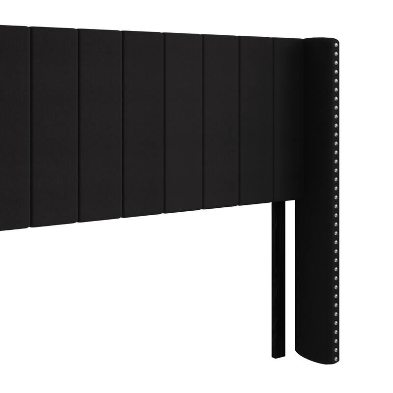 Clayfell Ipswich Upholstered Wingback Headboard with Nailhead Trim, Modern Vertical Channel Tufting, Easy Assembly