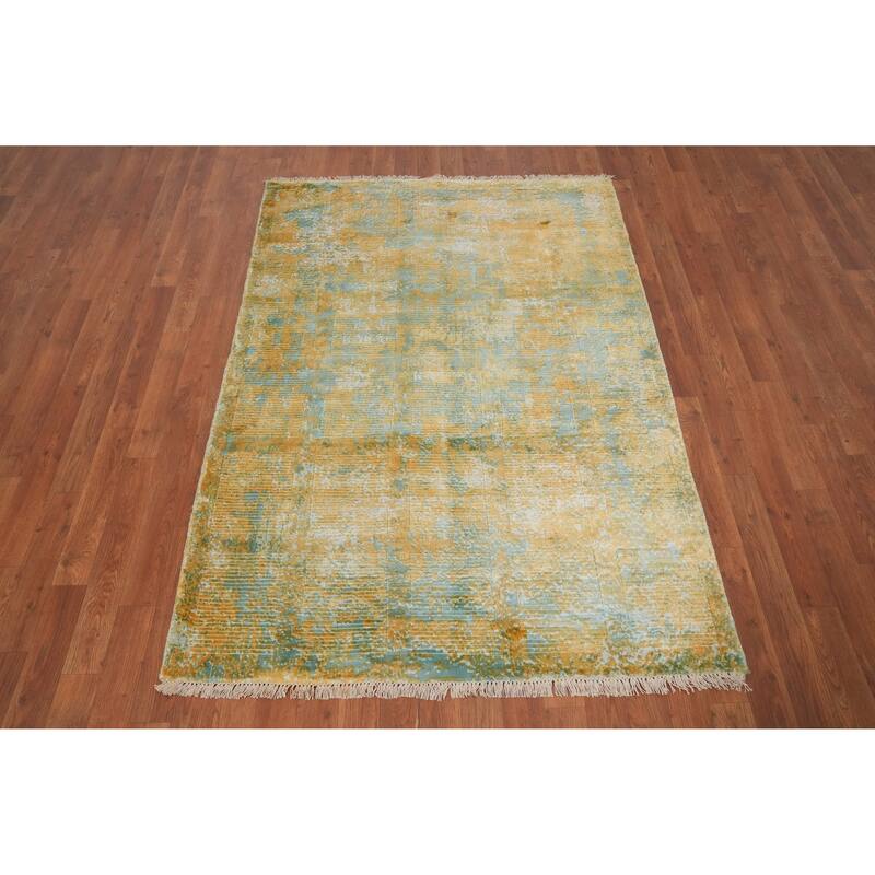 Hand Knotted Oriental Viscose Silk Carpet Modern All-Over Multi-Colored Abstract Area Rug - 5' 9'' X 4' 0''