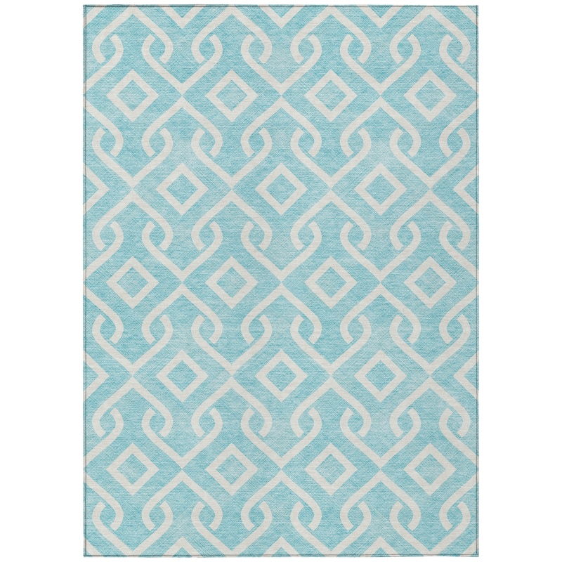 Machine Washable Indoor/ Outdoor Chantille Trellis Scroll Rug