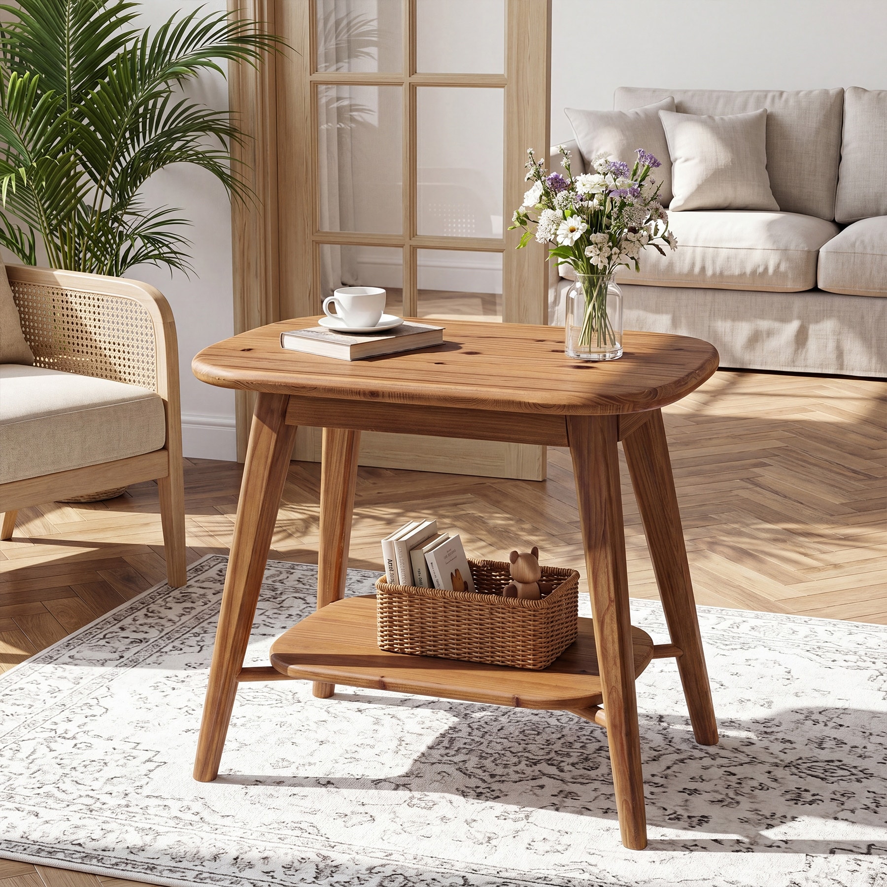 Rectangle Solid Wood End Table, Farmhouse Side Table