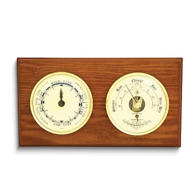 Curata Oak Wood and Brass Tide Clock/Barometer/Thermometer
