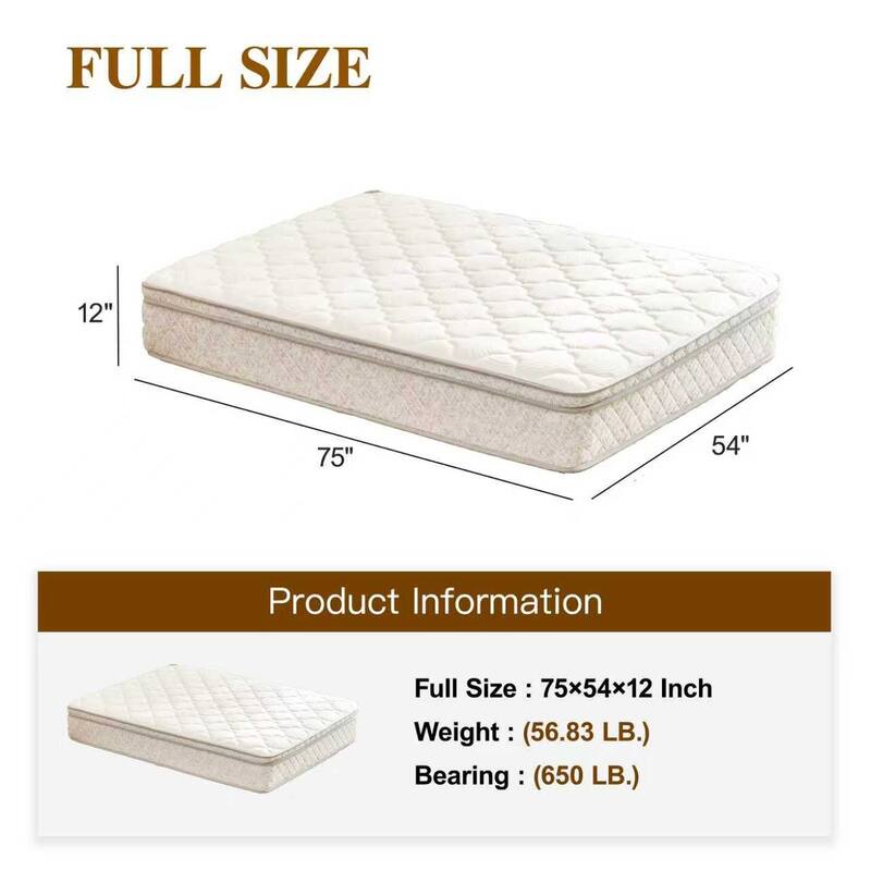 Full Size Mattress 12 Inch Hybrid in a Box with Memory Foam and Pocket Spring for Pressure Relief