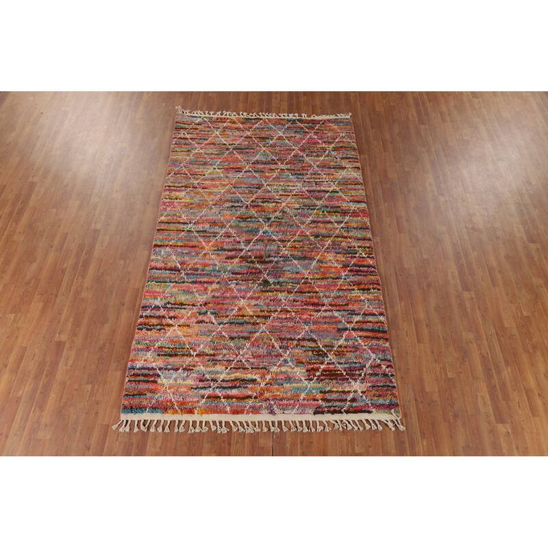 All-Over Trellis Moroccan Area Rug Hand-Knotted Wool Carpet - 5'9" x 10'0"