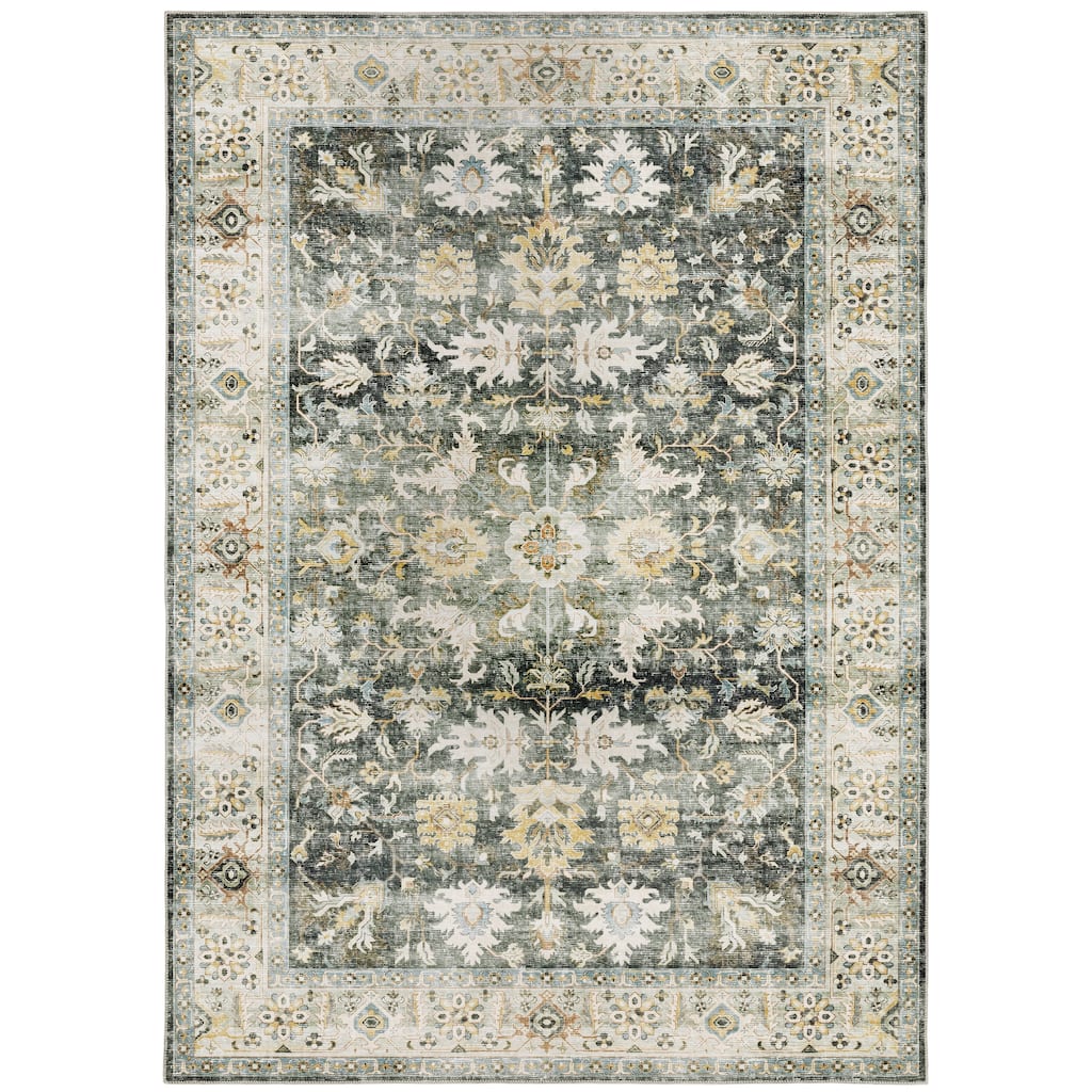 Colombes Blue Gold Non-Skid Oriental Distressed Washable Traditional Area Rug