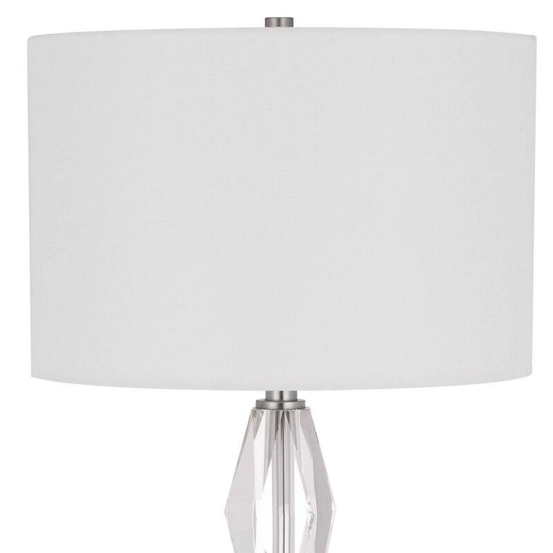 32 Inch Table Lamp with White Drum Shade, Marble Base, Brushed Steel