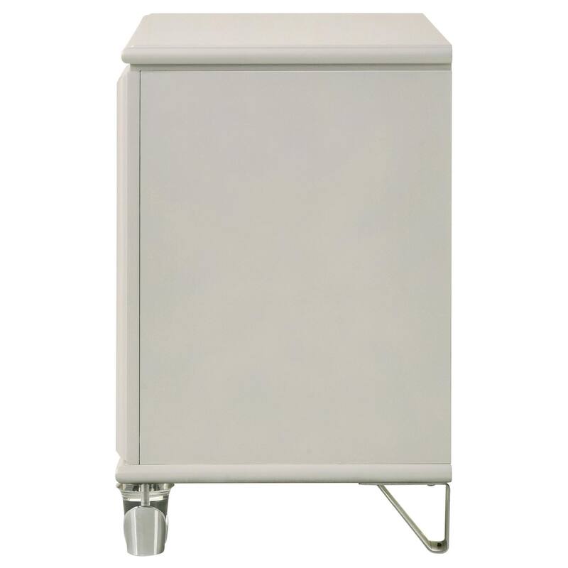 Ory Nightstand w 2 Drawers, Chrome Star Handle, Pearl Ivory Wood