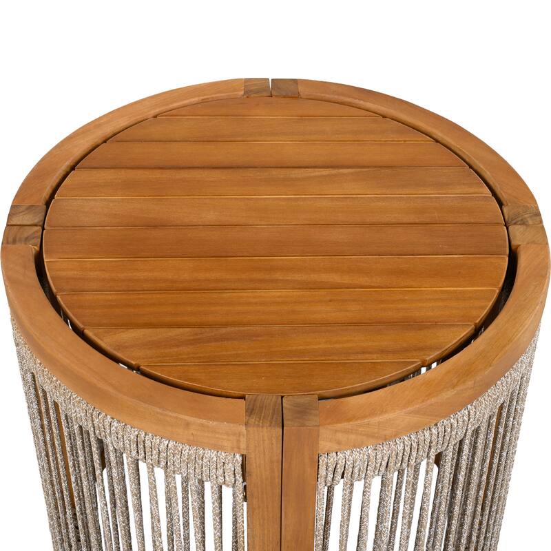 16.9" Acacia Wood Outdoor Side Table - Handwoven Rope Accent Boho Patio Table with All-Weather Durability