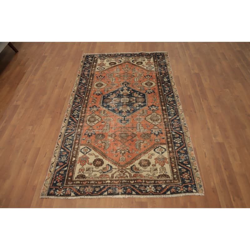 Hand Knotted Oriental 100% Wool Carpet Traditional Geometric Oranges & Rust Hamedan Area Rug - 6' 4'' X 3' 10''