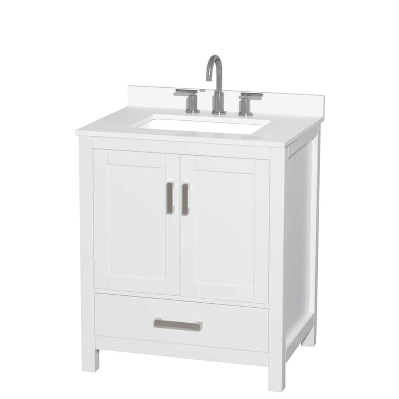 Wyndham Collection WCS141430S-QTZ-US3MXX Sheffield 30" Free Standing - White / White Quartz Top / Brushed Chrome Hardware