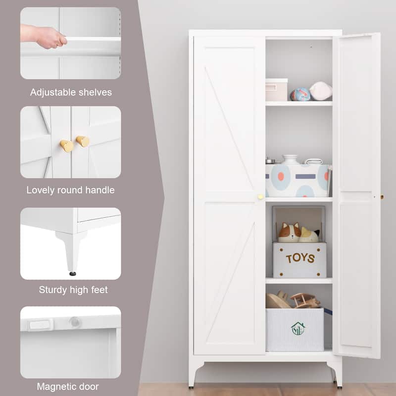 2 Doors Metal Storage Cabinet Kitchen Pantry Cabinet With Adjustable Shelves Tall Steel Cabinet Locker