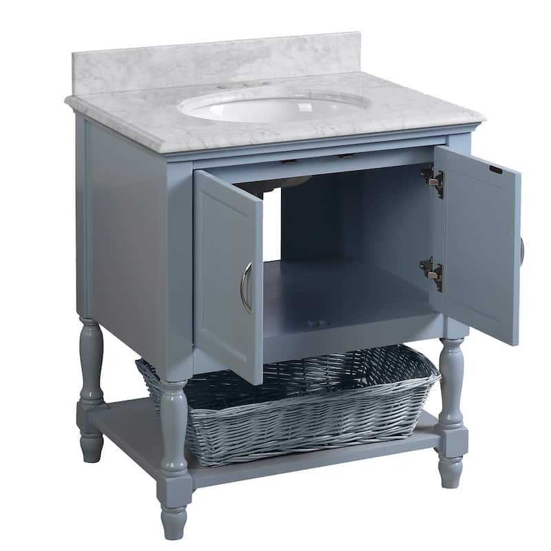 KitchenBathCollection Beverly 30" BathroomVanity w/ Carrara Marble Top