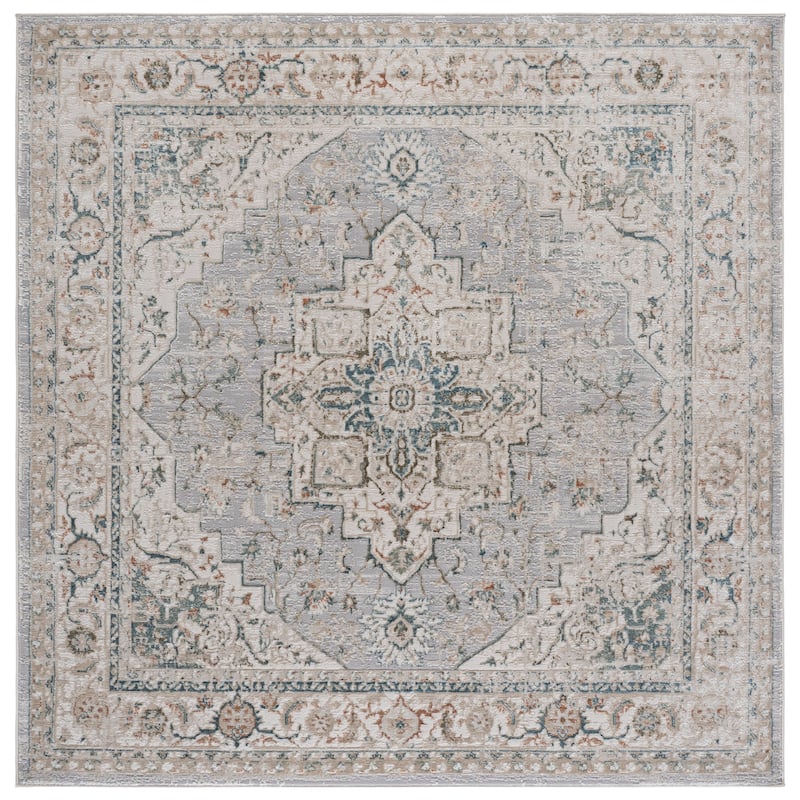 SAFAVIEH Maven Miyuki Traditional Rug - 6'7" Square - Ivory/Grey Blue