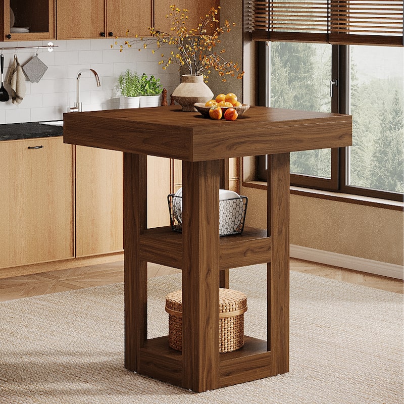 31.5-Inch Square Kitchen Island with Storage Shelves - 31.5" W x 31.5" D x 39.4"