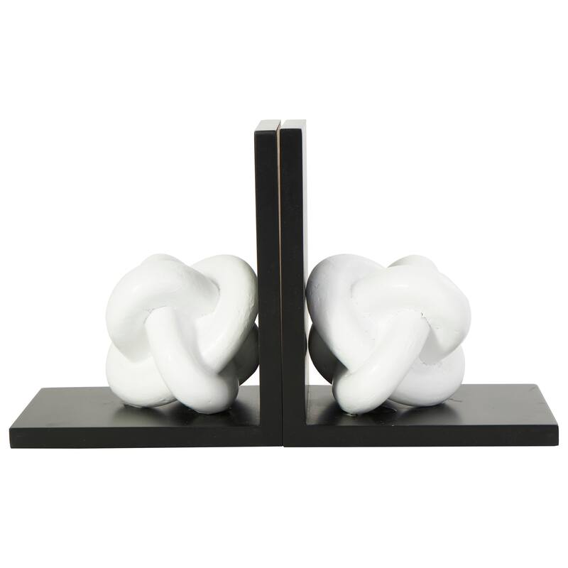 CosmoLiving by Cosmopolitan White Wooden Knot Decorative Bookends with Black Stands (Set of 2)