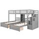 preview thumbnail 9 of 10, Stylish & Simple Twin over Twin & Twin Bunk Bed, Triple Bunk Bed with Drawers, Staircase with Storage, Built-in Shelves, Gray