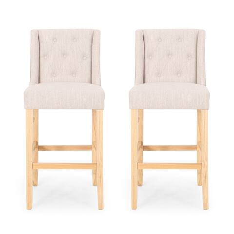 Lansglen Button Tufted Fabric Wingback Bar Stool (Set of 2) by Christopher Knight Home
