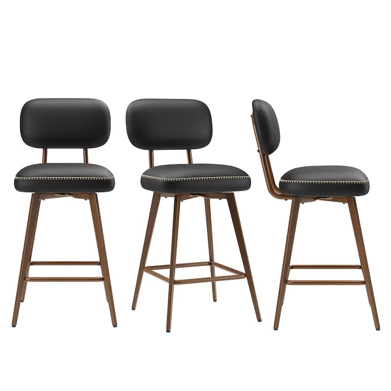 360 Swivel Bar Stools with Back, PU Leather Counter Height Stools 26 Inch for Kitchen Island