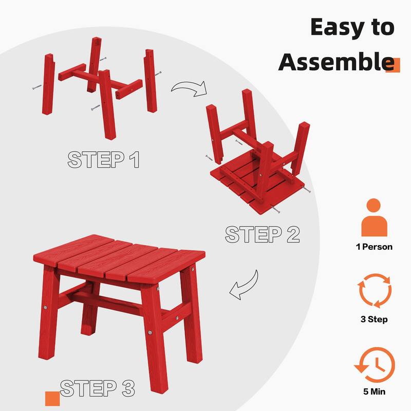 Outdoor Patio HDPE Ottoman Footstool, Extra Seat